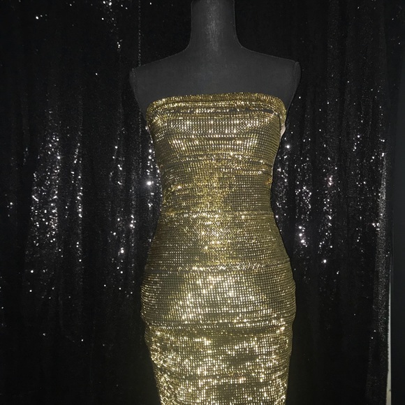 Gold shiny strapless tight dress size S - Picture 1 of 4